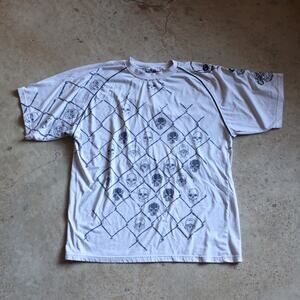 Vintage Kanji Y2K Skull Graphic Tee Embroidered Sleeve Oversized Biker Grunge 2X